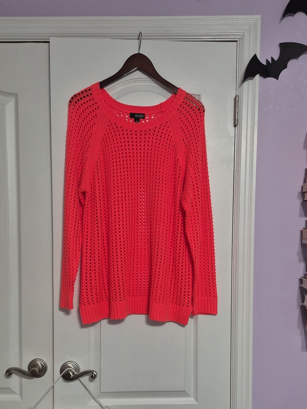A.N.A WOMEN Bright Coral Open-Knit Sweater